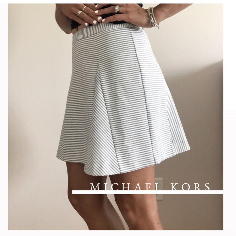 Michael Kors White / Gray Striped Zip Back Skirt